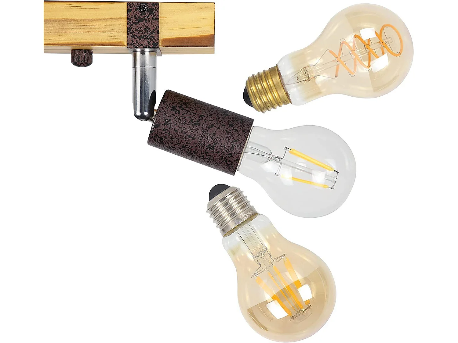 NETTLIFE Reflektor sufitowy retro 2 lampy ściemnialne z drewnianą belką, regulowane diody LED, wymienne