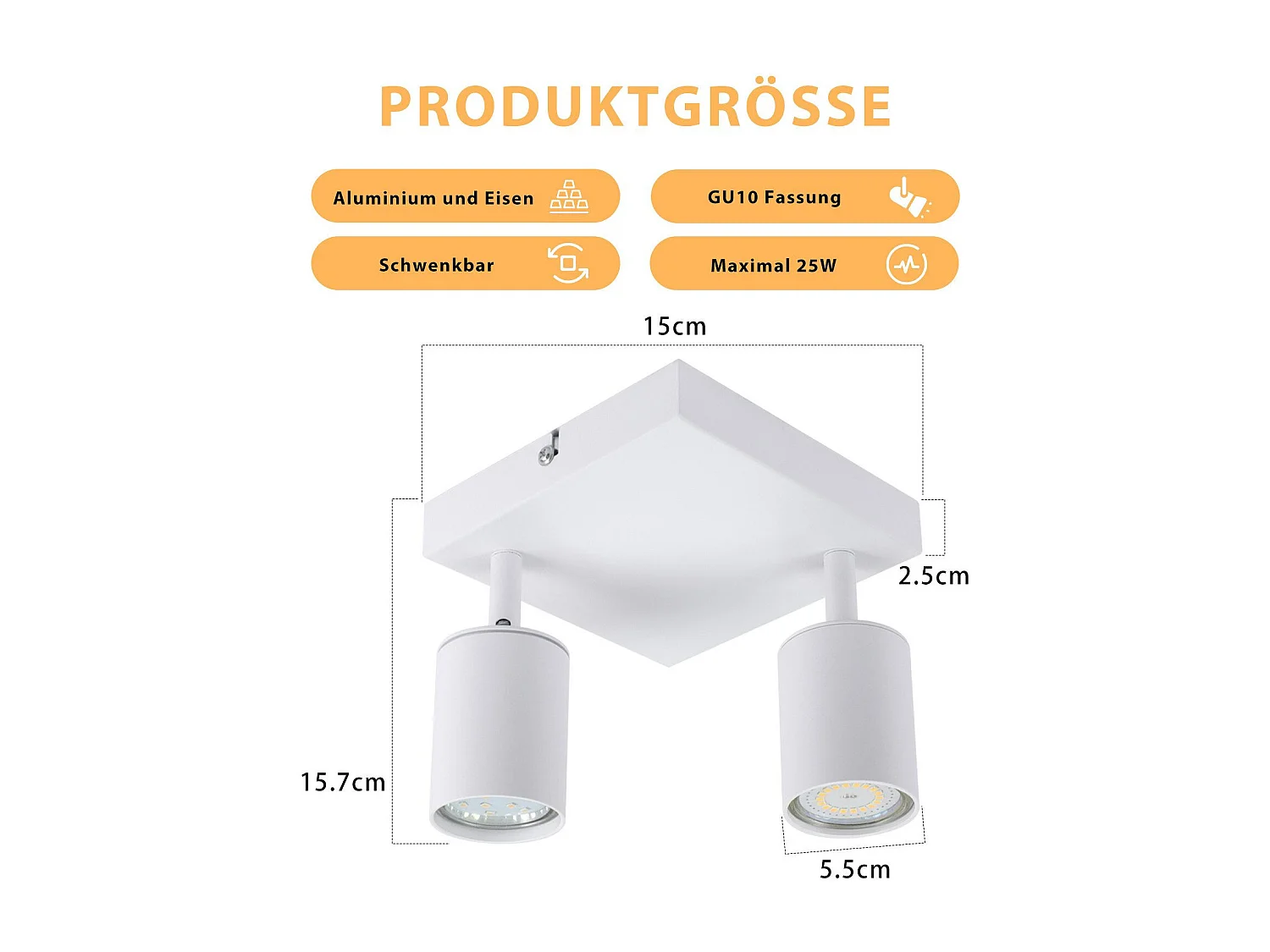 NETTLIFE Spot plafond salon 2 ampoules  GU10 orientable pour chambre cuisine