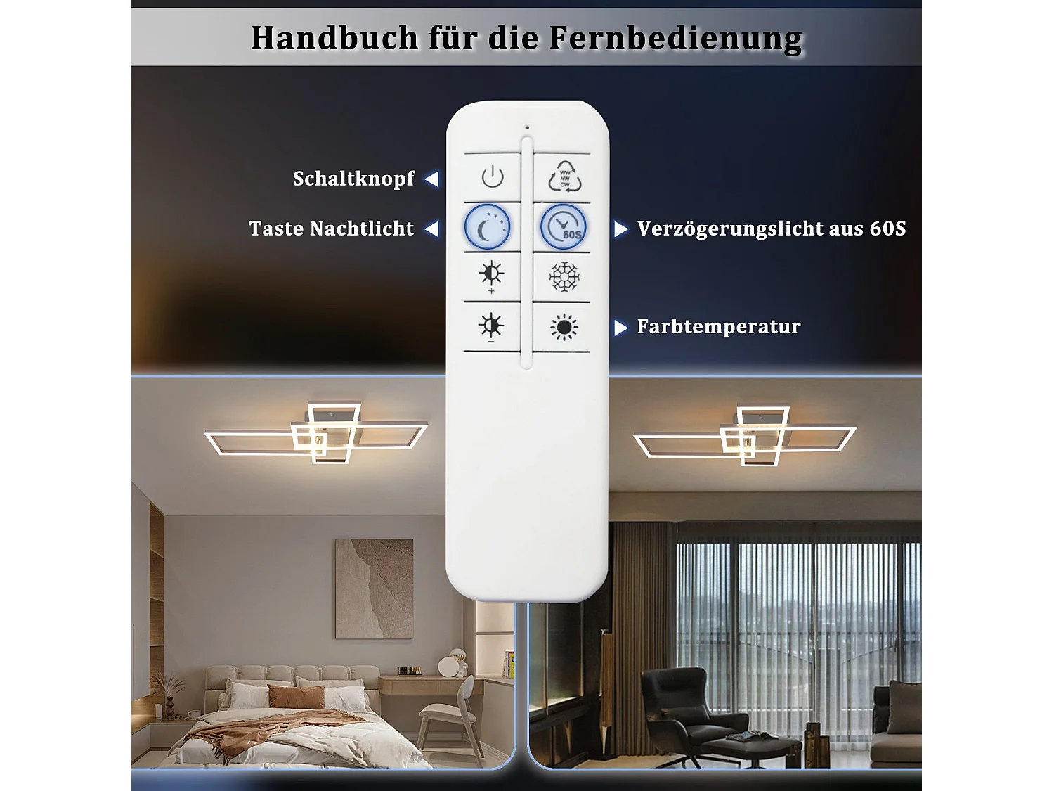 NETTLIFE Plafonnier LED Chambre Argent Dimmable 64CM 36W Géométrique Salon avec Télécommande