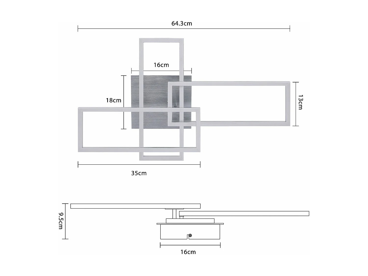NETTLIFE Plafonnier LED Chambre Argent Dimmable 64CM 36W Géométrique Salon avec Télécommande