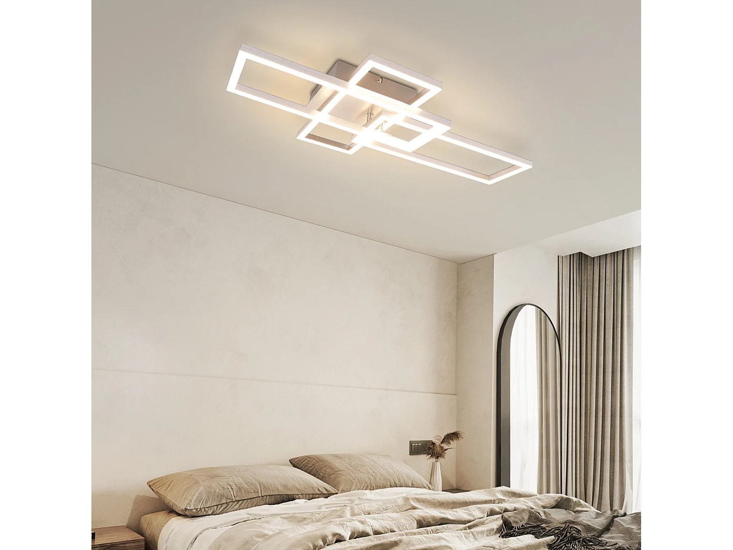 NETTLIFE Plafonnier LED Chambre Argent Dimmable 64CM 36W Géométrique Salon avec Télécommande