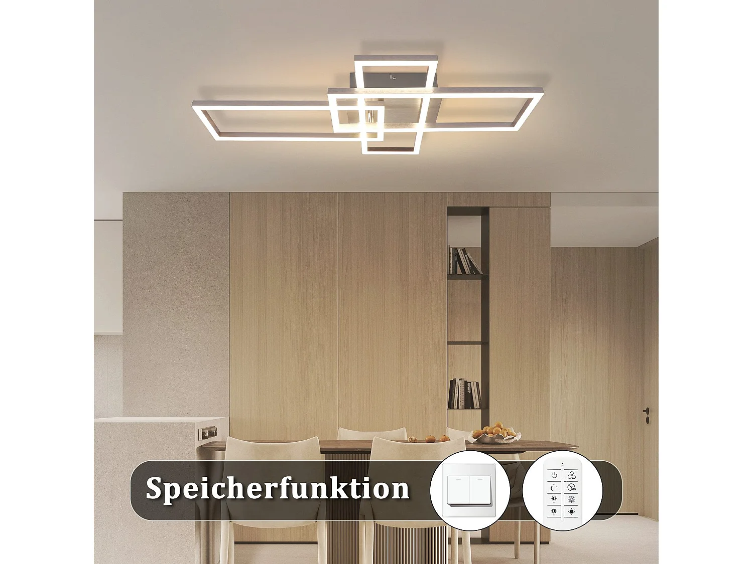 NETTLIFE Plafonnier LED Chambre Argent Dimmable 64CM 36W Géométrique Salon avec Télécommande