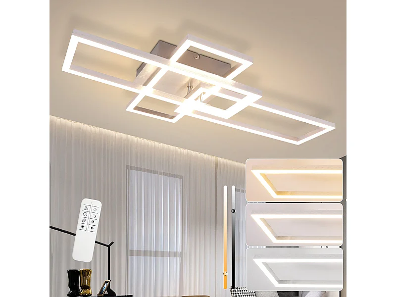 NETTLIFE Lampa sufitowa LED do sypialni w kolorze srebrnym, ściemniana, 64 cm, 36 W, geometryczny salon, z pilotem