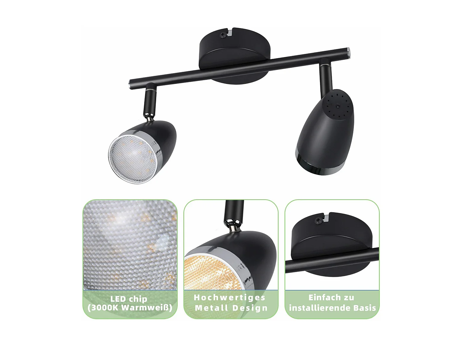 Foco de techo LED NETTLIFE 2 focos moderno 4W negro 3000K orientable 350°