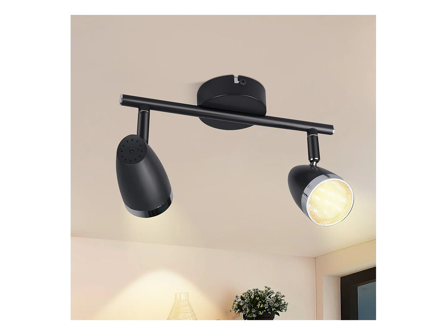 NETTLIFE Spot de plafond LED 2 ampoules moderne 4W noir 3000K orientable 350°