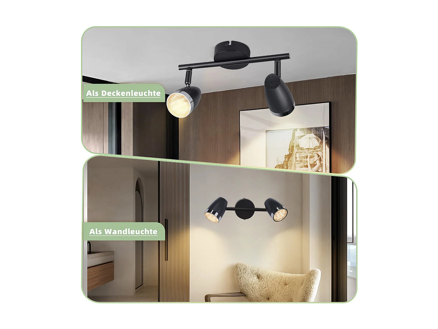 NETTLIFE LED Deckenstrahler 2-flammig modern 4W schwarz 3000K schwenkbar 350°