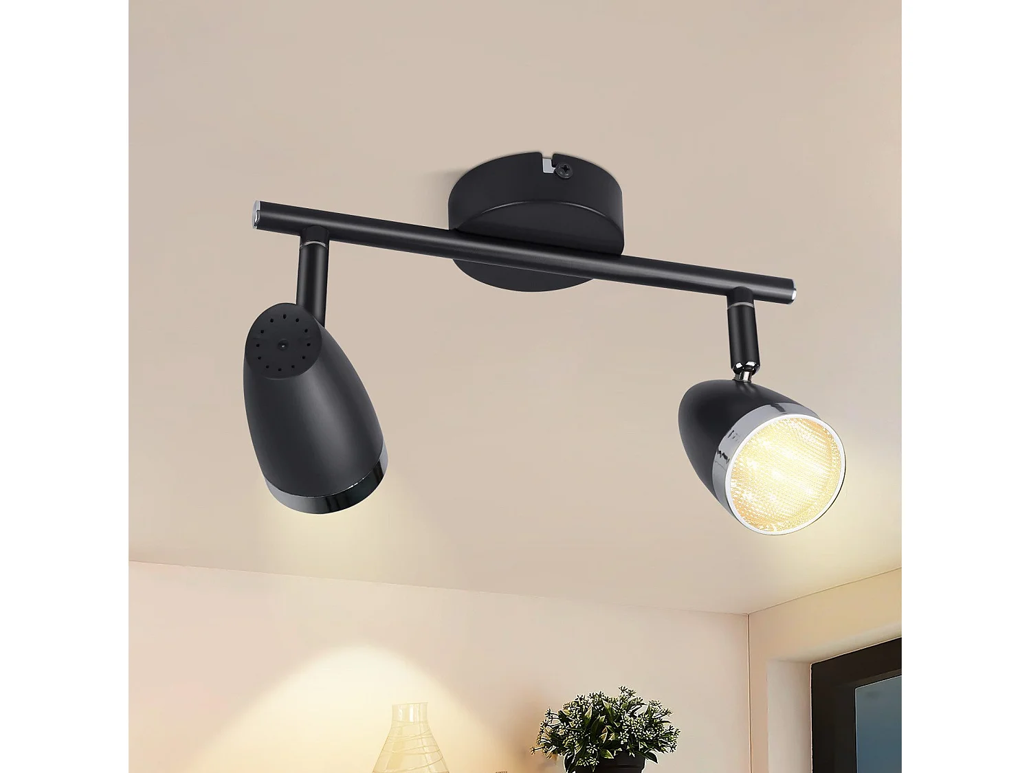 NETTLIFE Spot de plafond LED 2 ampoules moderne 4W noir 3000K orientable 350°