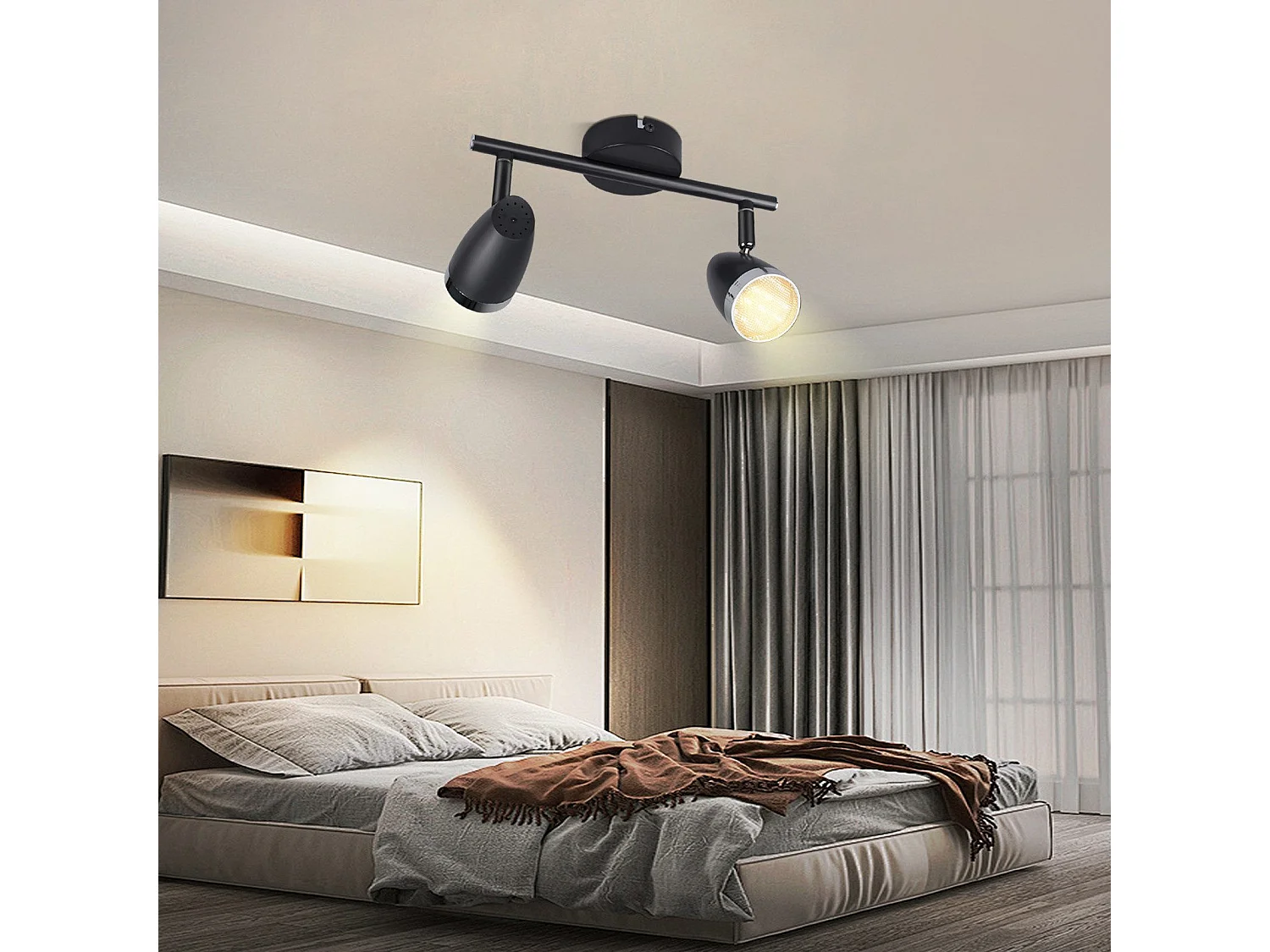 NETTLIFE Spot de plafond LED 2 ampoules moderne 4W noir 3000K orientable 350°