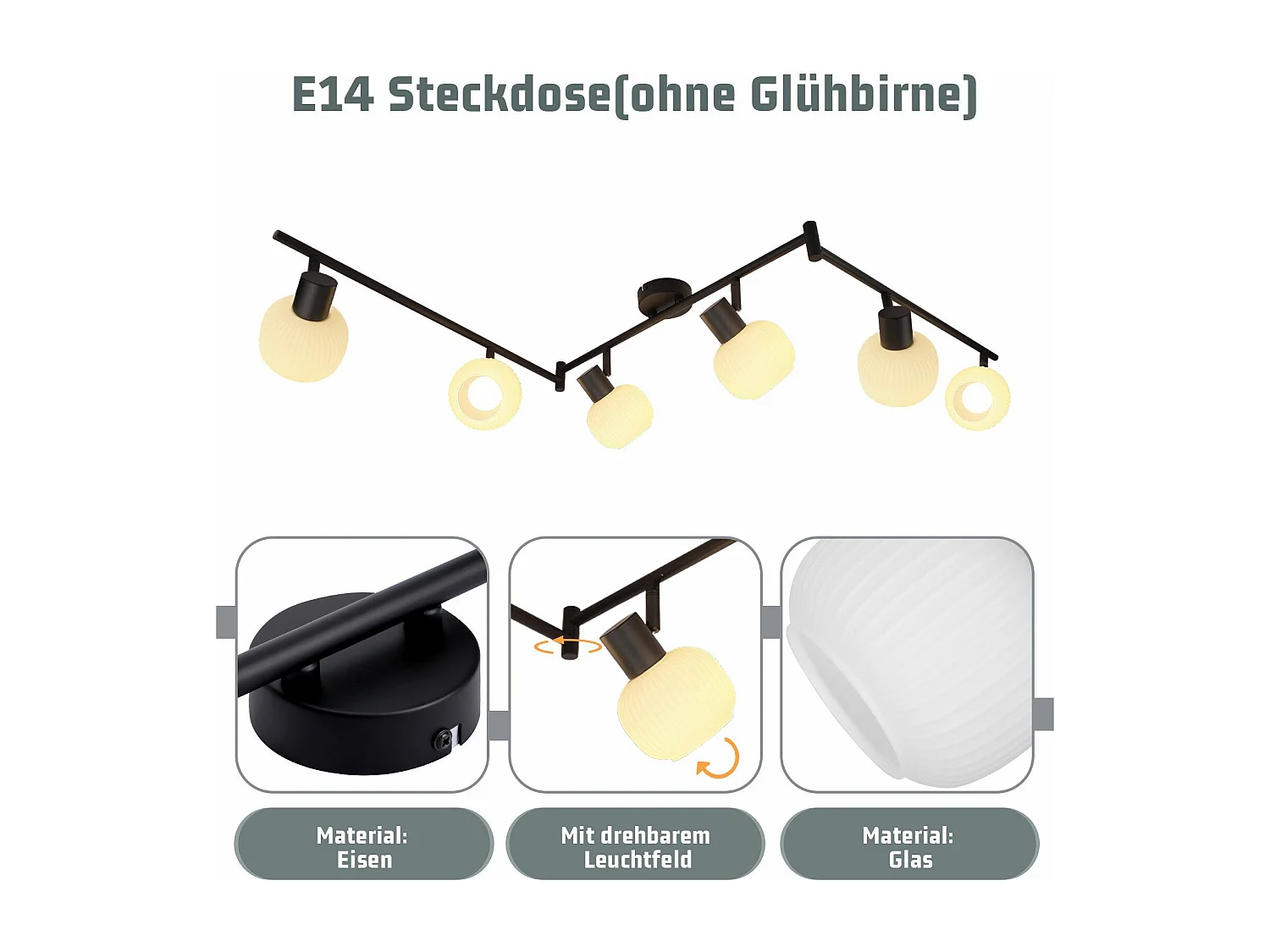 NETTLIFE  reflektor sufitowy E14 6-płomieniowy reflektor sufitowy wewnętrzny szklany klosz regulowany