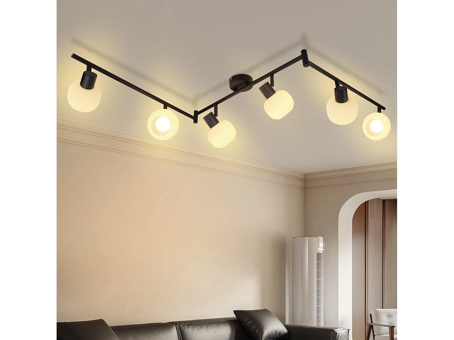 NETTLIFE Spot de plafond E14 plafonnier 6 flammes intérieur abat-jour en verre spot orientable