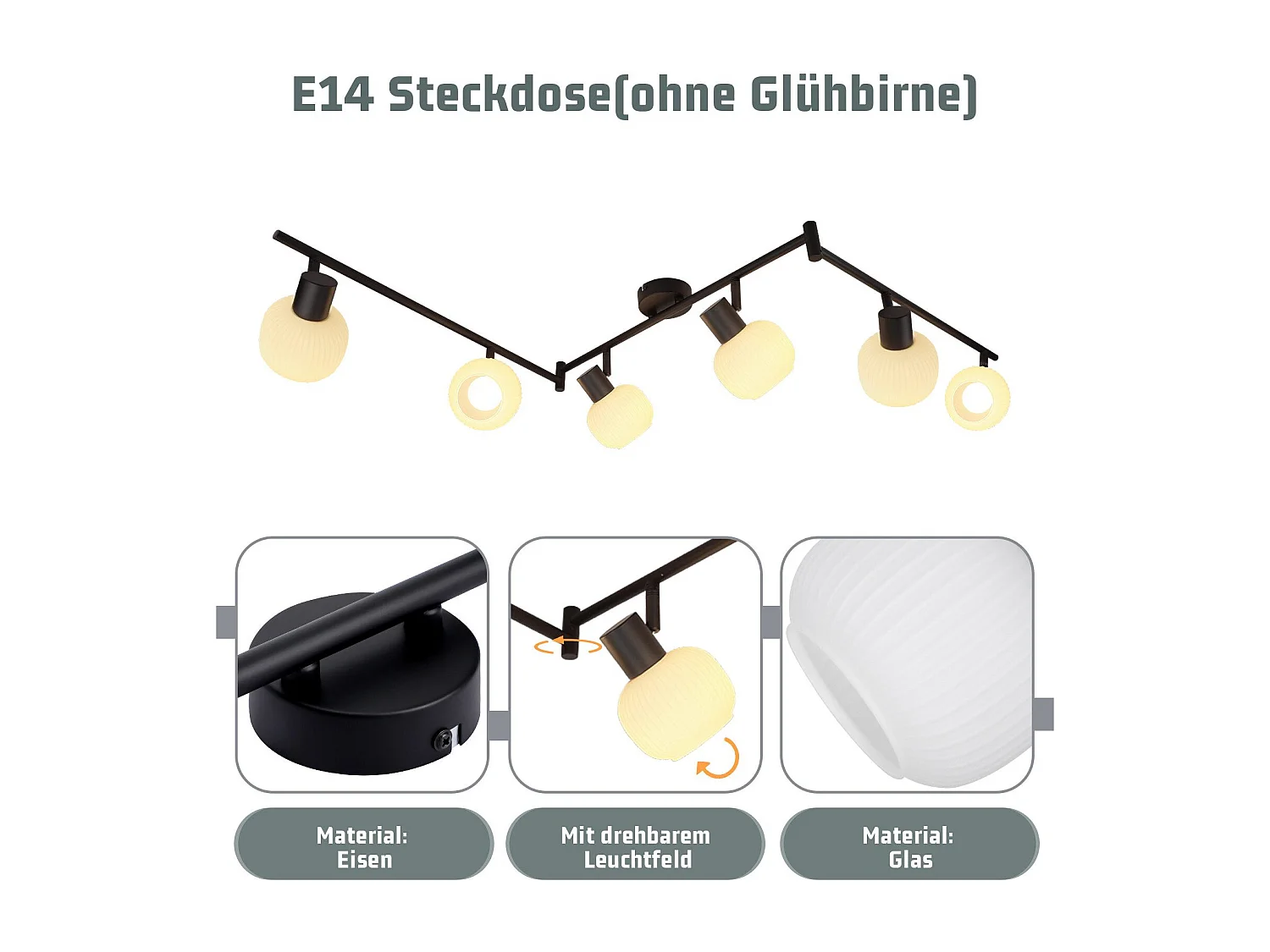 NETTLIFE Spot de plafond E14 plafonnier 6 flammes intérieur abat-jour en verre spot orientable