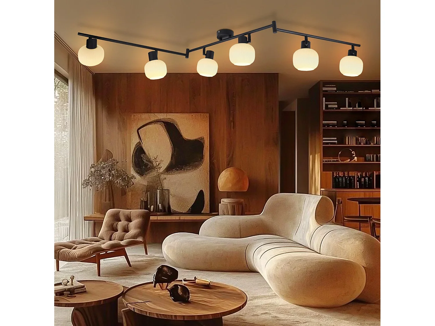 NETTLIFE Spot de plafond E14 plafonnier 6 flammes intérieur abat-jour en verre spot orientable