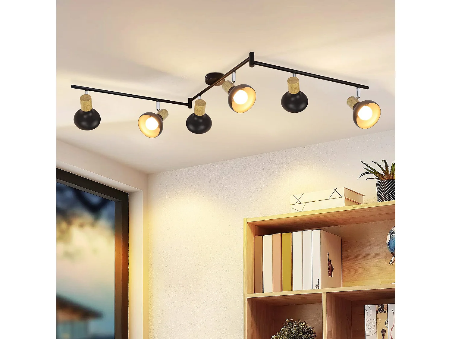 NETTLIFE Spot de plafond vintage E14 intérieur 350° orientable noir Pivotant 350° Industriel 6 flammes rond