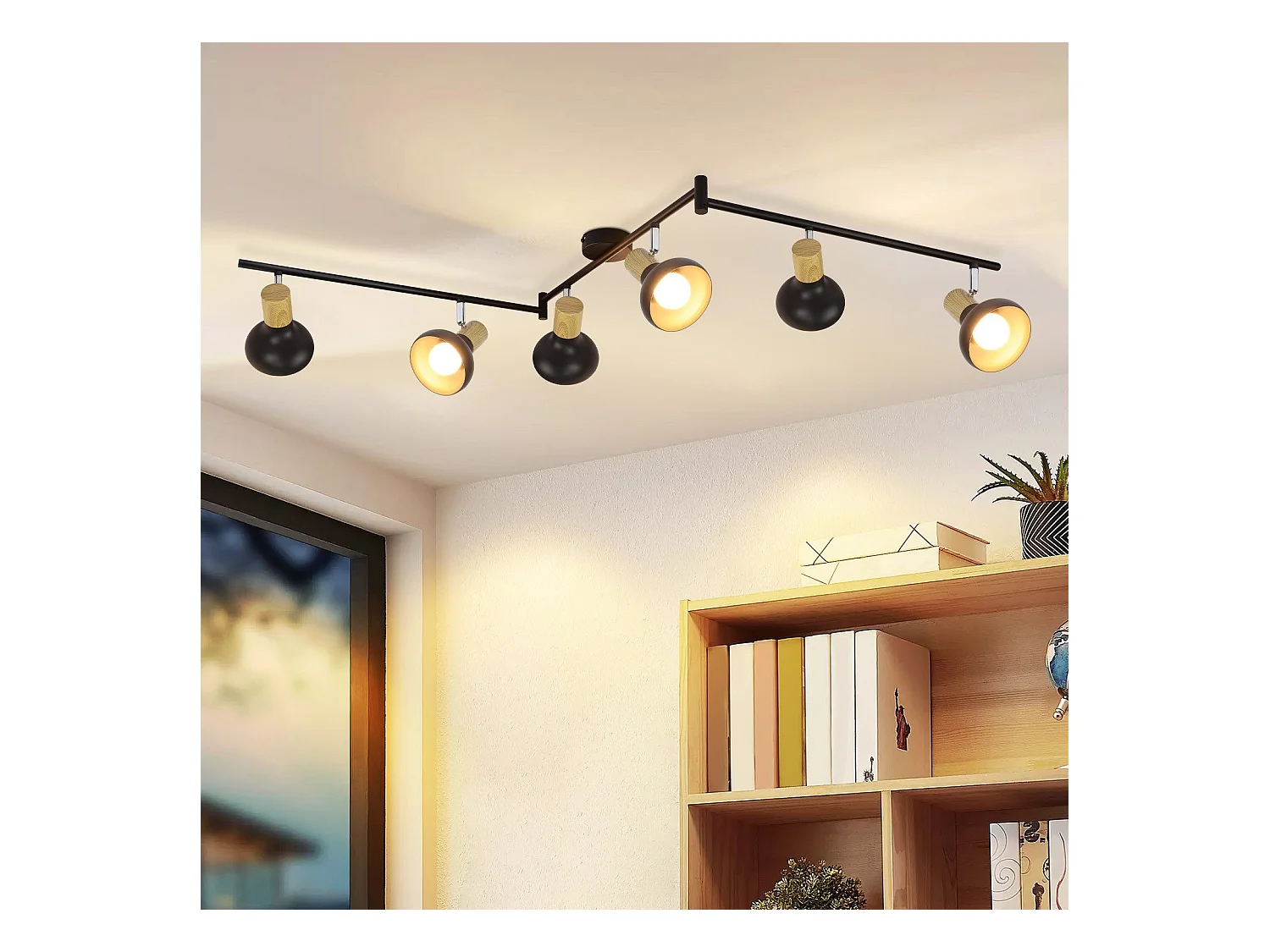 NETTLIFE Spot de plafond vintage E14 intérieur 350° orientable noir Pivotant 350° Industriel 6 flammes rond