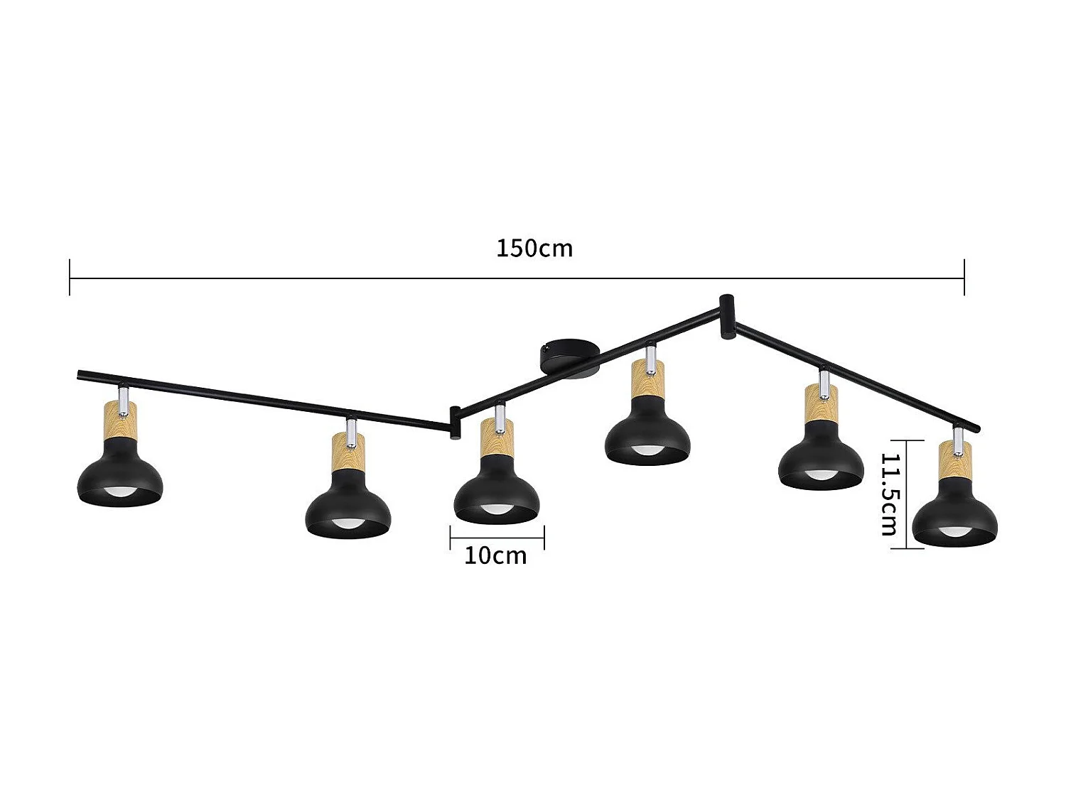 NETTLIFE Spot de plafond vintage E14 intérieur 350° orientable noir Pivotant 350° Industriel 6 flammes rond