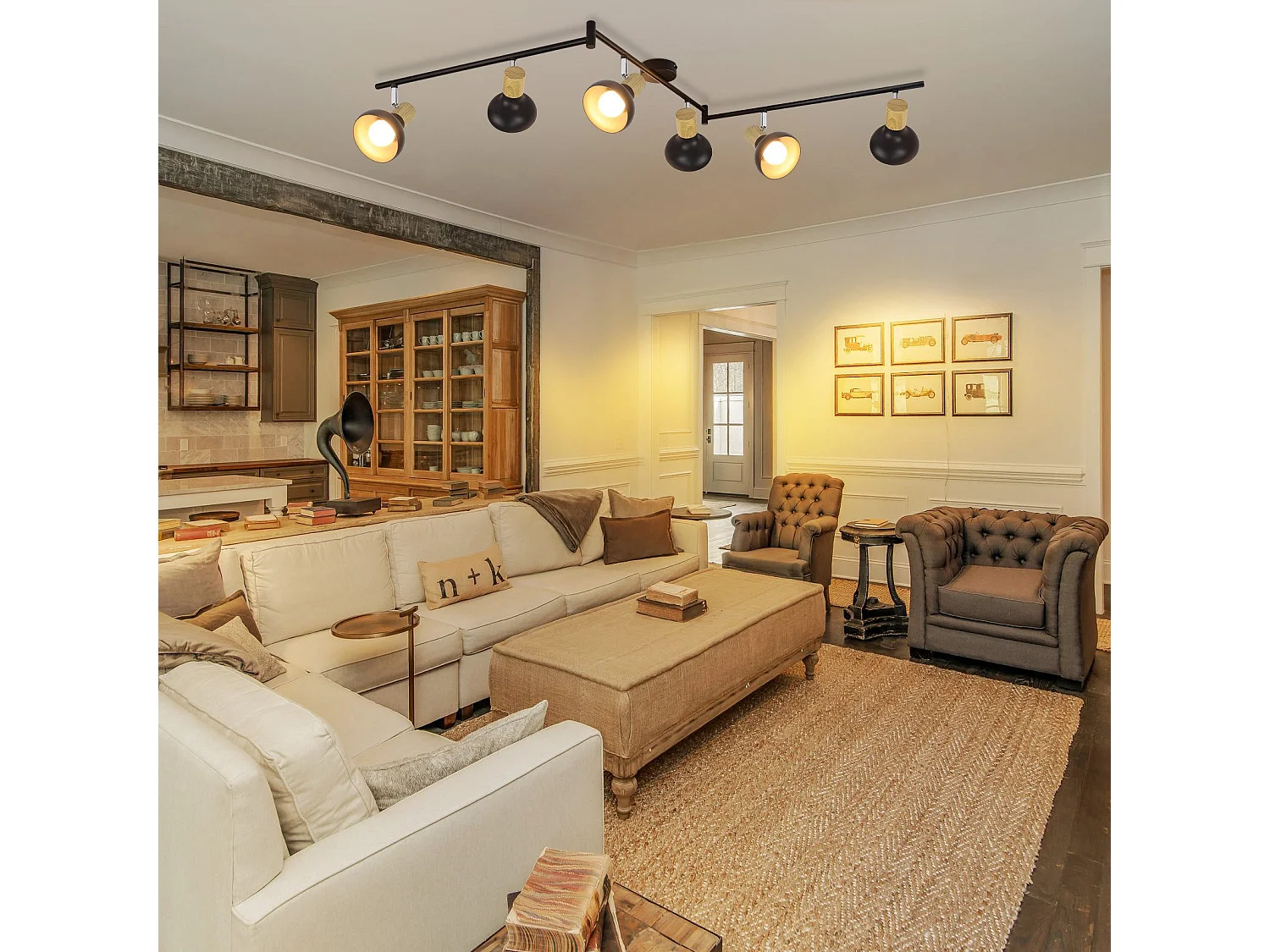 NETTLIFE Spot de plafond vintage E14 intérieur 350° orientable noir Pivotant 350° Industriel 6 flammes rond