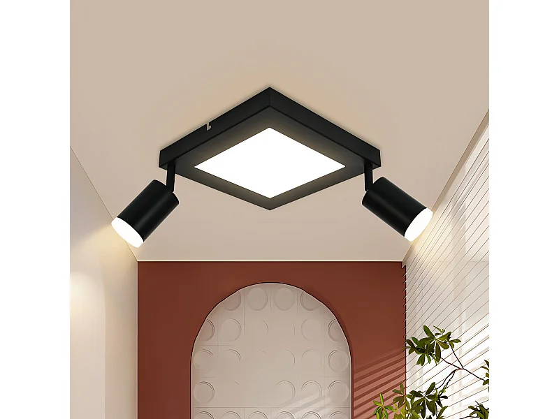 NETTLIFE Kwadratowy reflektor sufitowy GU10 3000k Ciepła biel 20W Lampa do sypialni Regulowana 350° Ciepła biel