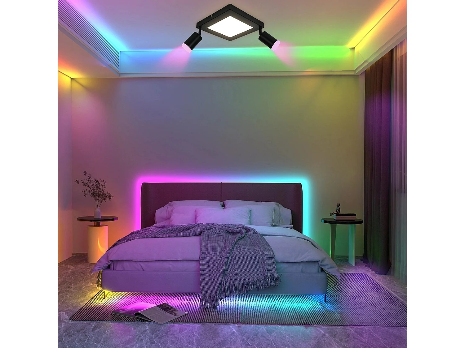 NETTLIFE Spot de plafond carré GU10 3000k blanc chaud 20W lampe de chambre orientable 350° blanc chaud