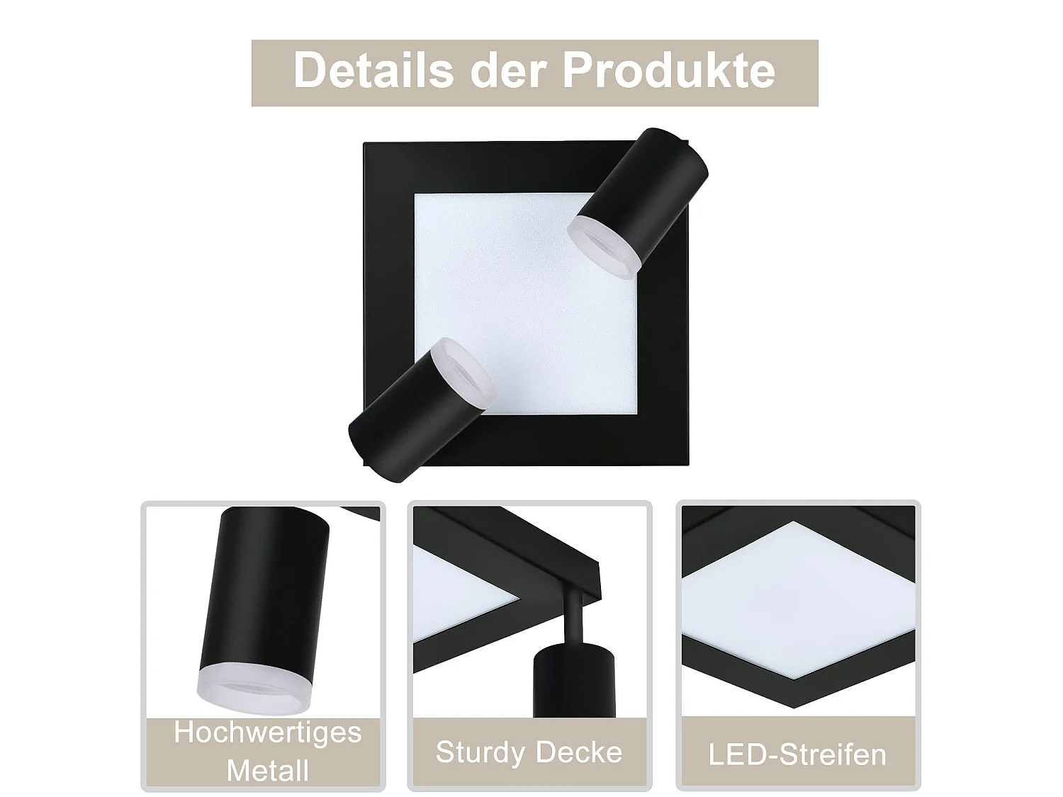 NETTLIFE Spot de plafond carré GU10 3000k blanc chaud 20W lampe de chambre orientable 350° blanc chaud