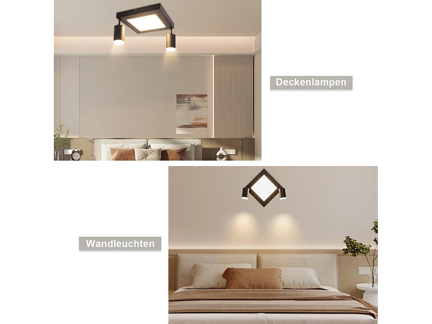 NETTLIFE Spot de plafond carré GU10 3000k blanc chaud 20W lampe de chambre orientable 350° blanc chaud