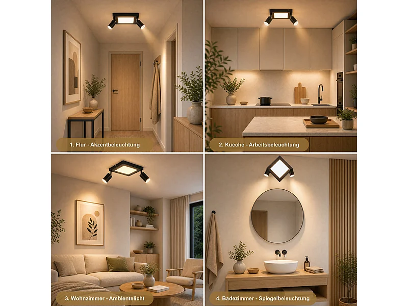 NETTLIFE Spot de plafond carré GU10 3000k blanc chaud 20W lampe de chambre orientable 350° blanc chaud