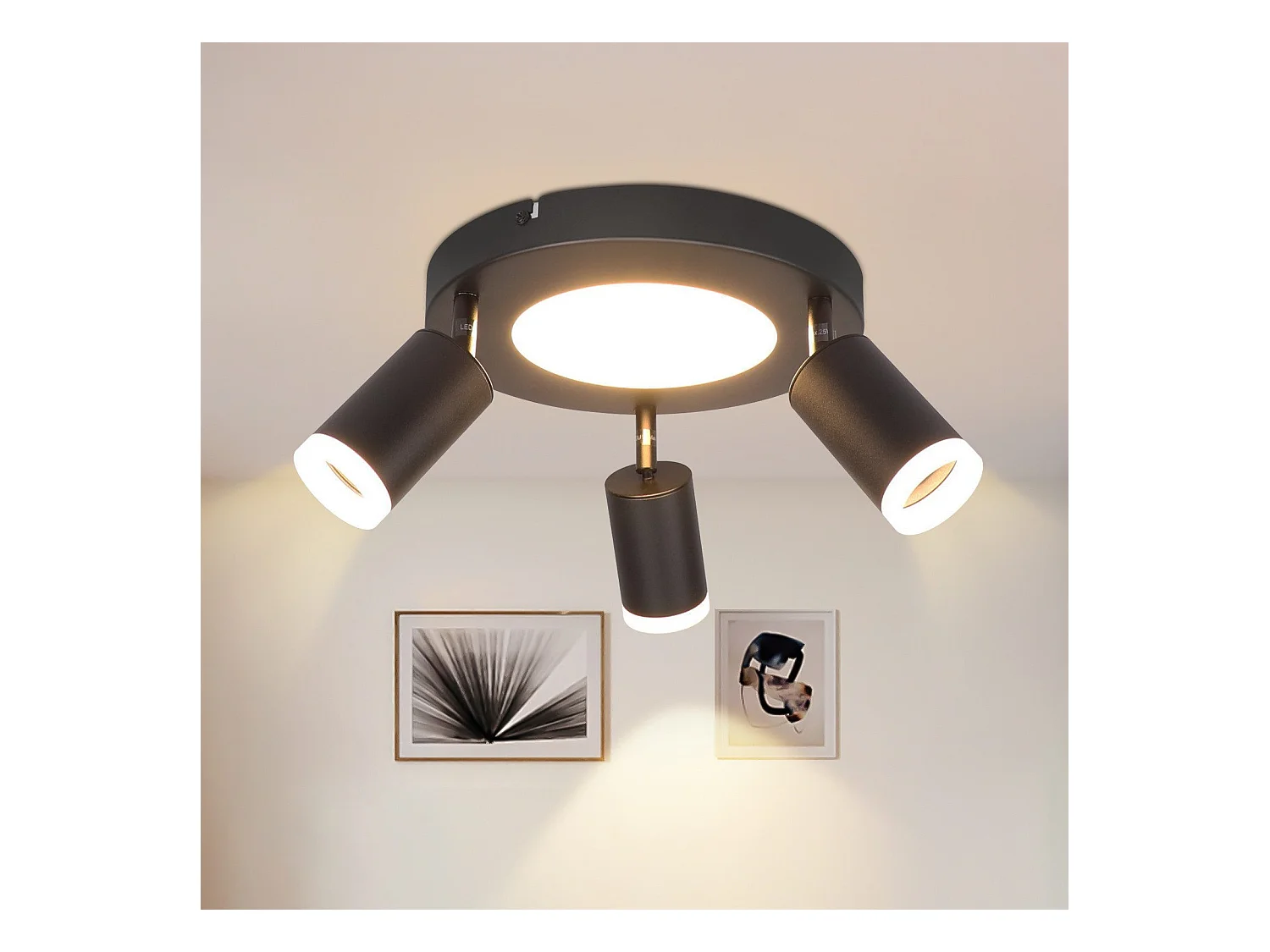 NETTLIFE Foco de techo 3 focos GU10 20W dormitorio 3000k negro lámpara de cocina orientable 350 orientable en metal