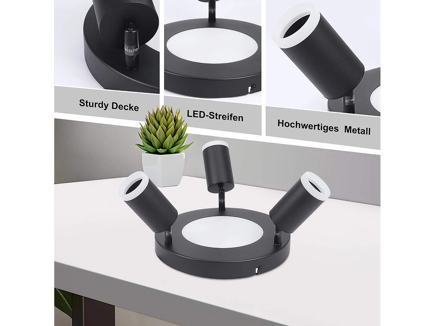 NETTLIFE Plafondspot 3 lampen GU10 20W slaapkamer 3000k zwarte keukenlamp verstelbaar 350 verstelbaar in metaal