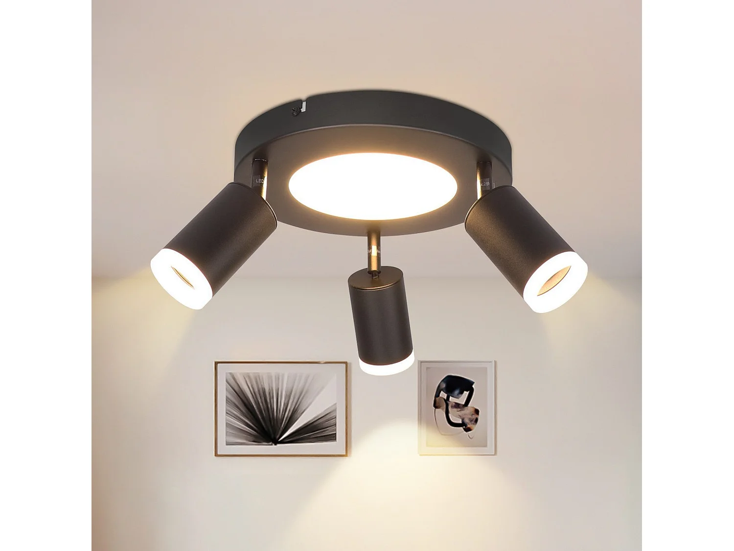 NETTLIFE Spot de plafond 3 ampoules GU10 20W chambre 3000k lampe cuisine noire orientable 350 orientable en métal