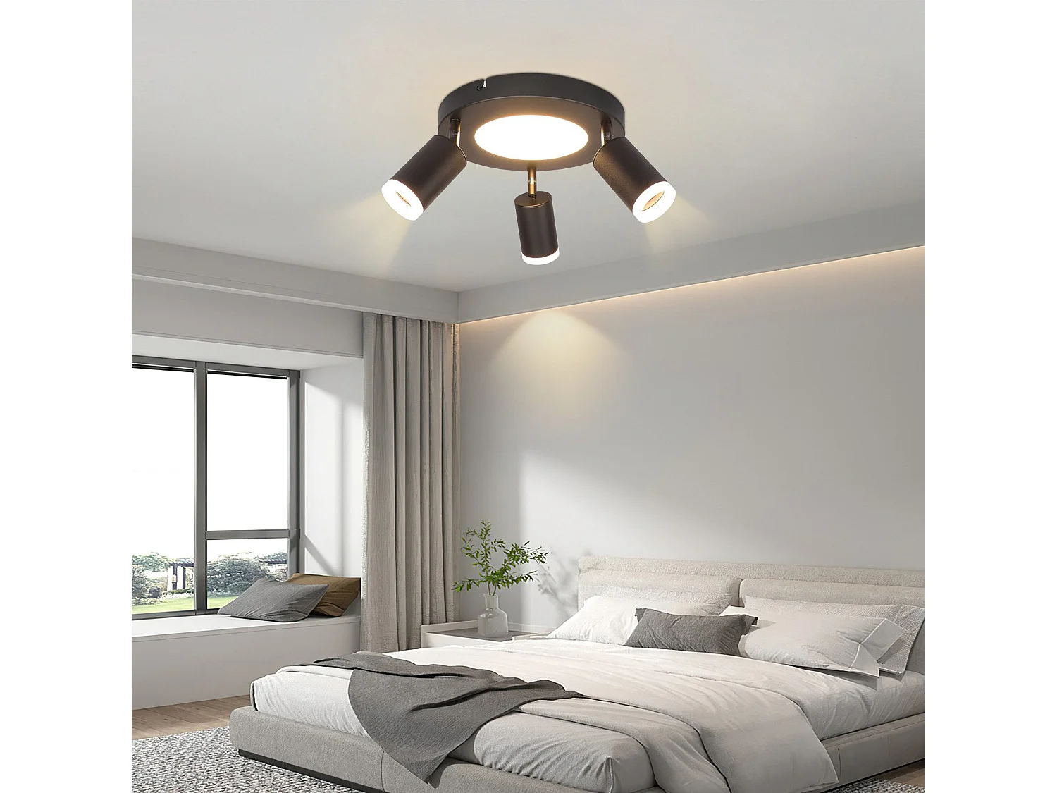 NETTLIFE Spot de plafond 3 ampoules GU10 20W chambre 3000k lampe cuisine noire orientable 350 orientable en métal