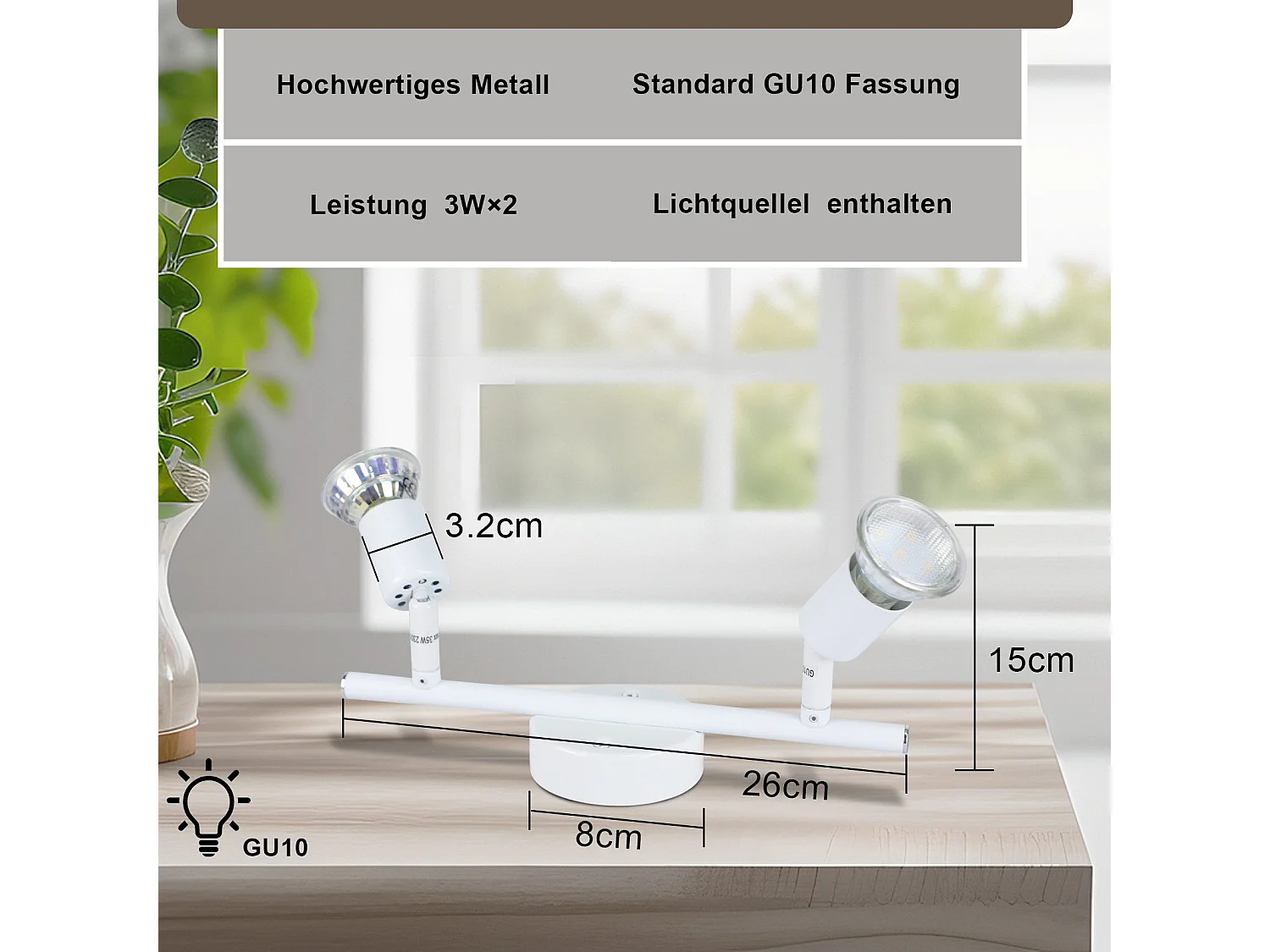 NETTLIFE Faretto da soffitto a LED regolabile GU10 a 2 luci, stile industriale