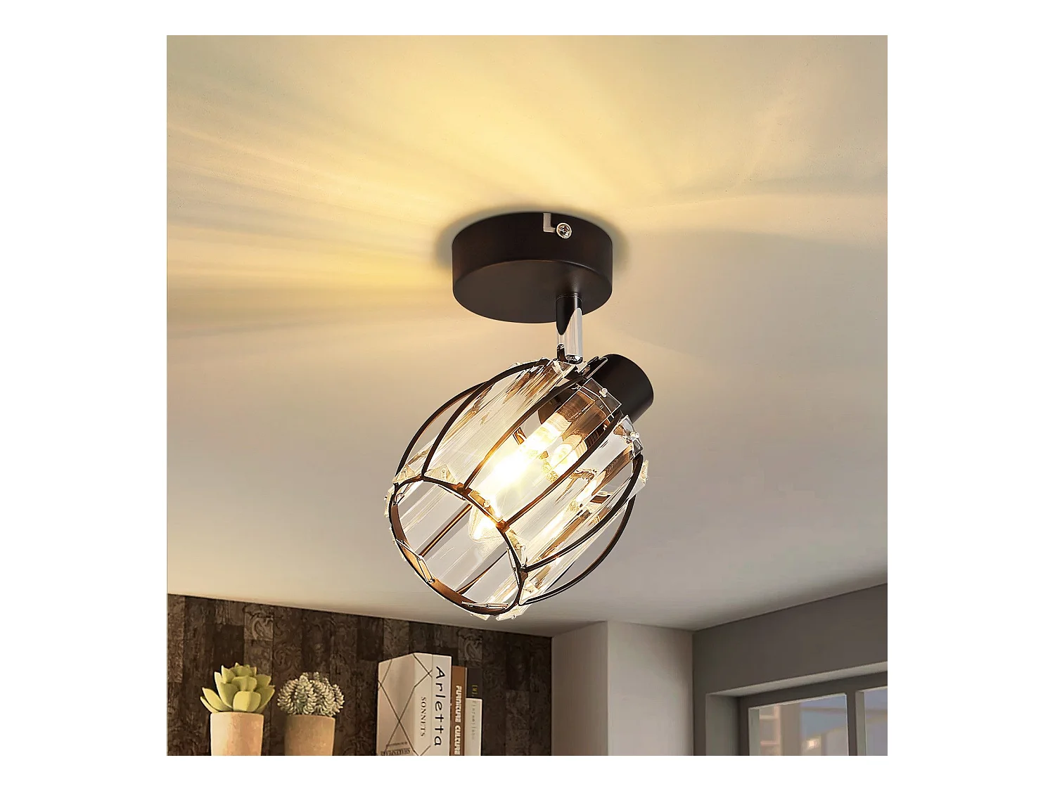 Spot De Plafond En Cristal Noir Vintage E14 Pour Couloir 350° Orientable Industriel Interchangeable