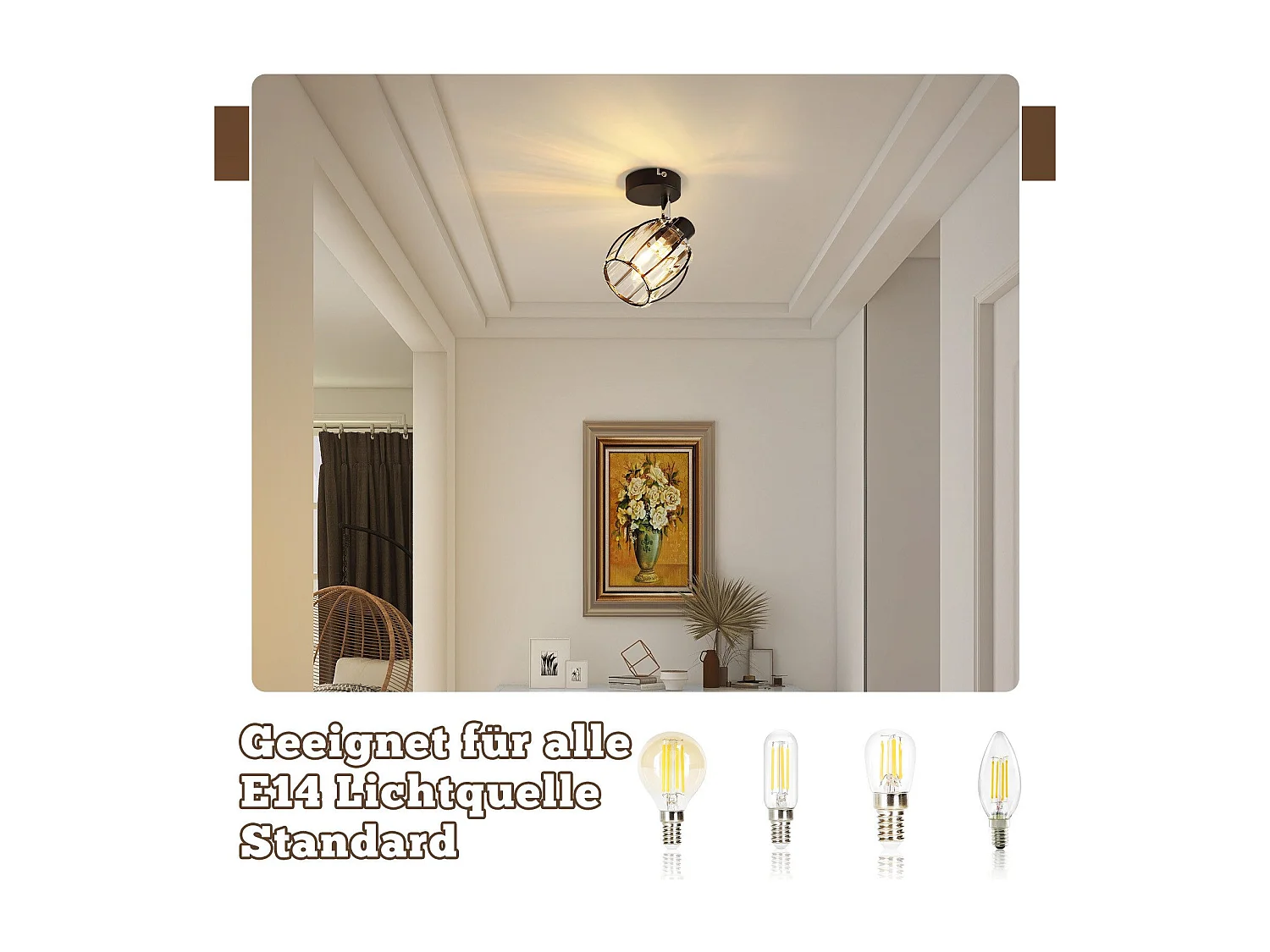 Spot De Plafond En Cristal Noir Vintage E14 Pour Couloir 350° Orientable Industriel Interchangeable