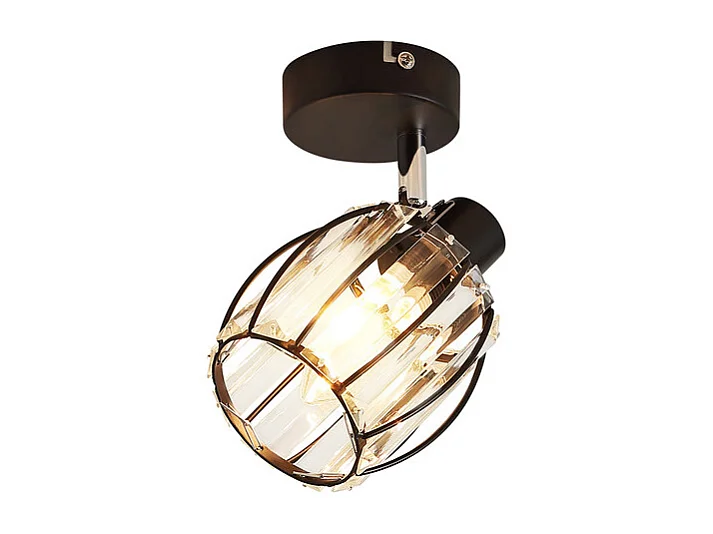 Spot De Plafond En Cristal Noir Vintage E14 Pour Couloir 350° Orientable Industriel Interchangeable