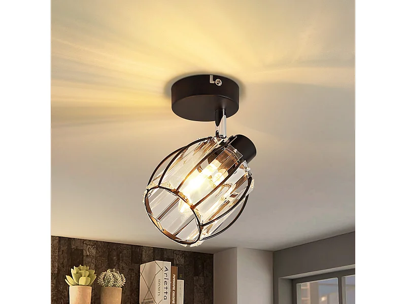 Vintage Schwarz Kristall Decke Strahler E14 Für Flur 350 ° Einstellbar Industrie Austauschbar