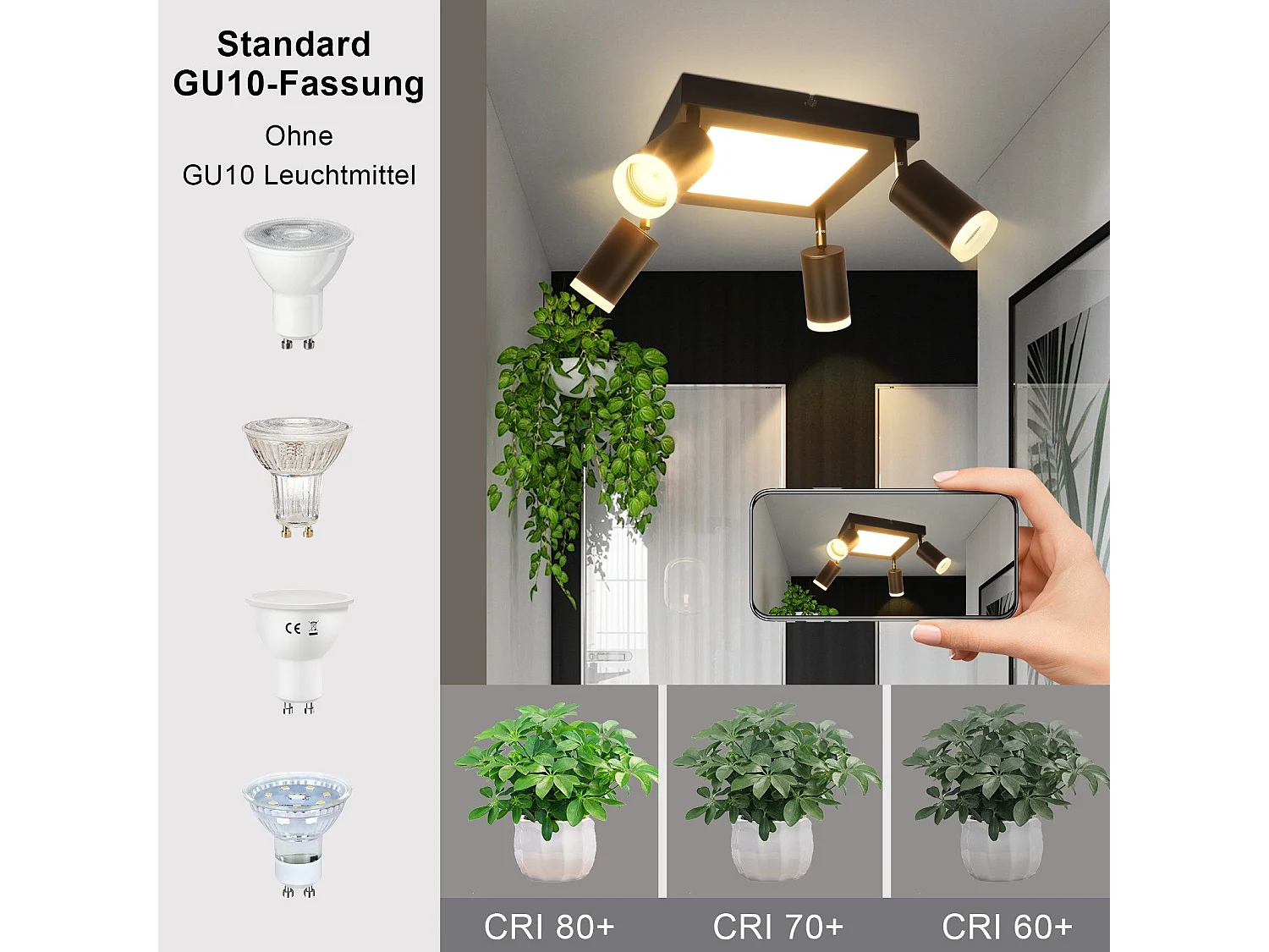 NETTLIFE Plafondspot 4 lampen GU10 3000k 20W Zwarte keukenlamp Warm wit Draaibare hallamp