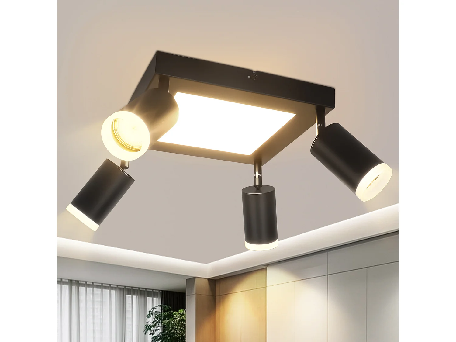 NETTLIFE Spot de plafond 4 ampoules GU10 3000k 20W lampe de cuisine noire blanc chaud lampe de couloir pivotante
