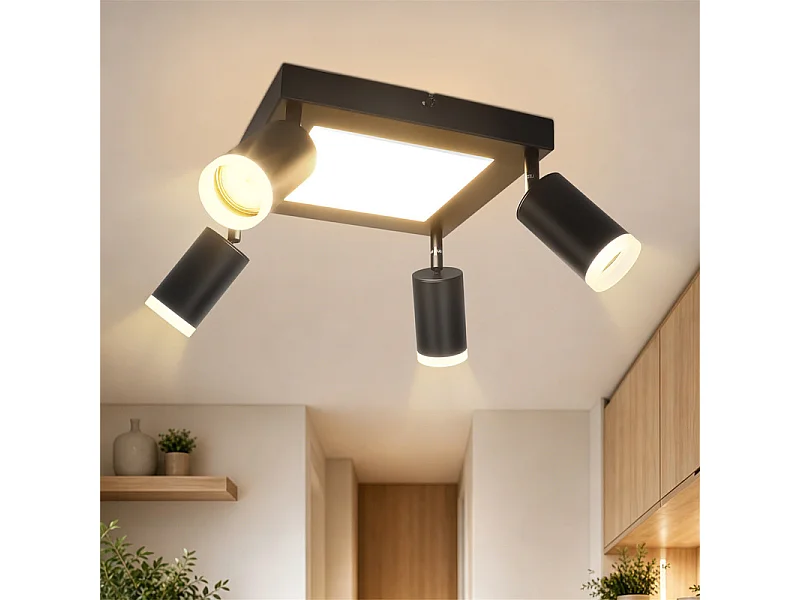 NETTLIFE Plafondspot 4 lampen GU10 3000k 20W Zwarte keukenlamp Warm wit Draaibare hallamp