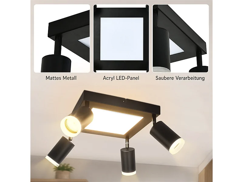 NETTLIFE Plafondspot 4 lampen GU10 3000k 20W Zwarte keukenlamp Warm wit Draaibare hallamp