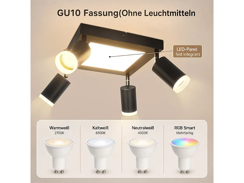 NETTLIFE Plafondspot 4 lampen GU10 3000k 20W Zwarte keukenlamp Warm wit Draaibare hallamp