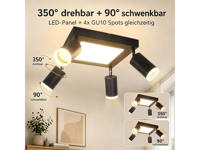 NETTLIFE Plafondspot 4 lampen GU10 3000k 20W Zwarte keukenlamp Warm wit Draaibare hallamp