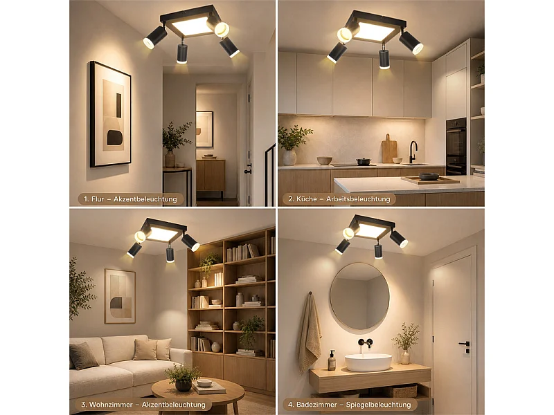 NETTLIFE Plafondspot 4 lampen GU10 3000k 20W Zwarte keukenlamp Warm wit Draaibare hallamp