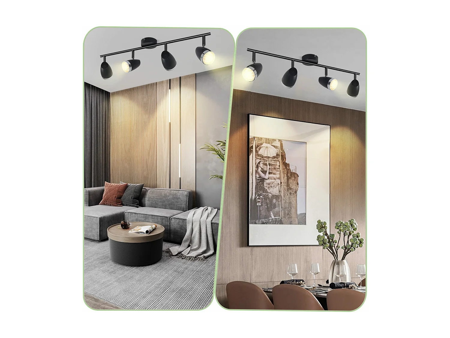 NETTLIFE Spot de plafond LED 4 ampoules moderne 4W noir 3000K orientable 350°