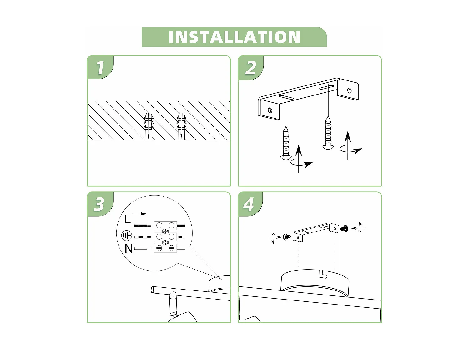NETTLIFE Spot de plafond LED 4 ampoules moderne 4W noir 3000K orientable 350°