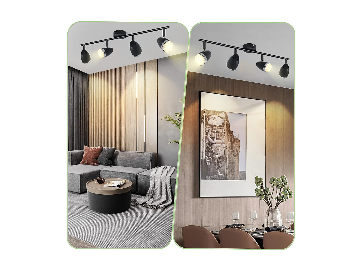 NETTLIFE Spot de plafond LED 4 ampoules moderne 4W noir 3000K orientable 350°