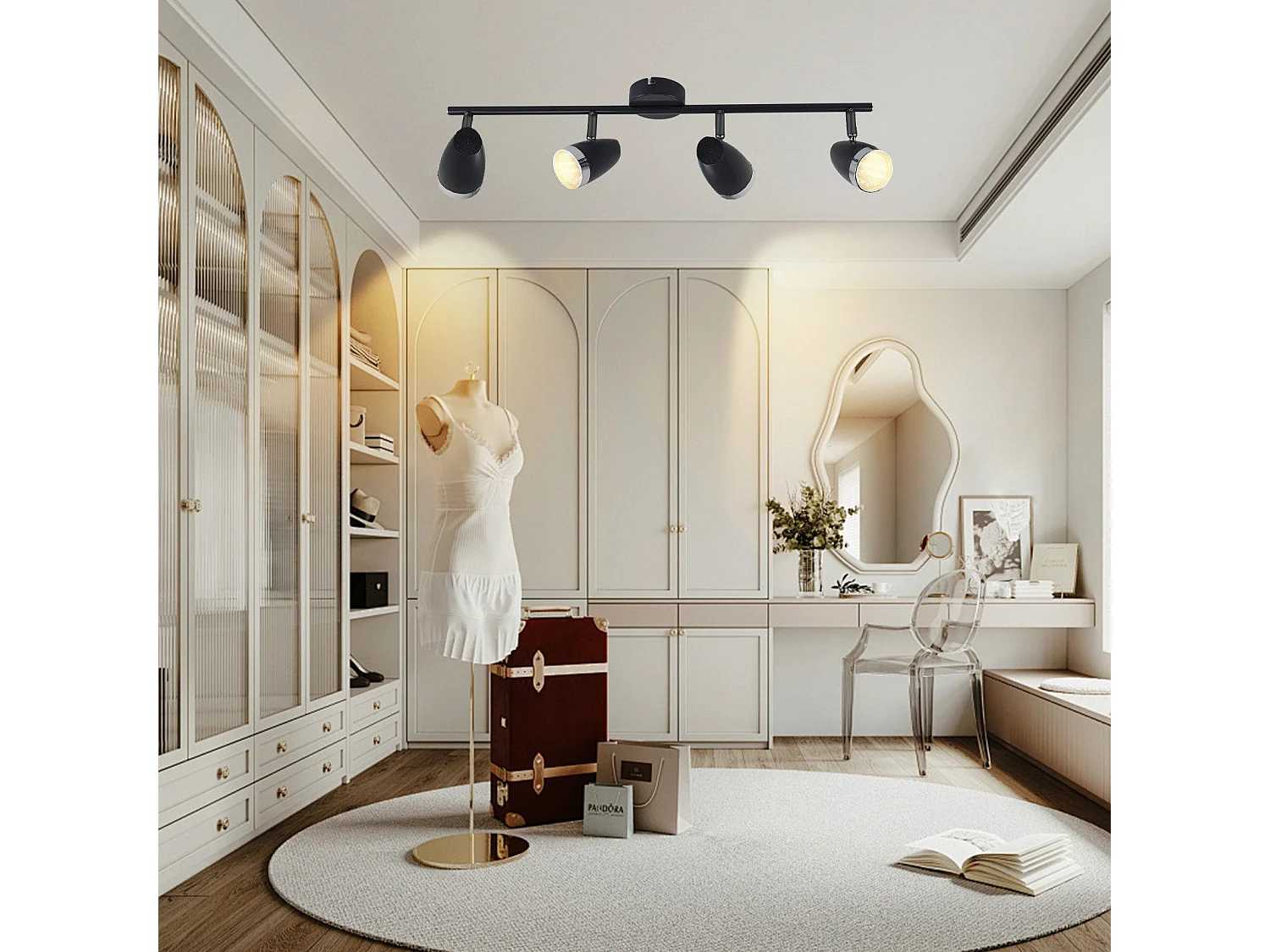 NETTLIFE Spot de plafond LED 4 ampoules moderne 4W noir 3000K orientable 350°