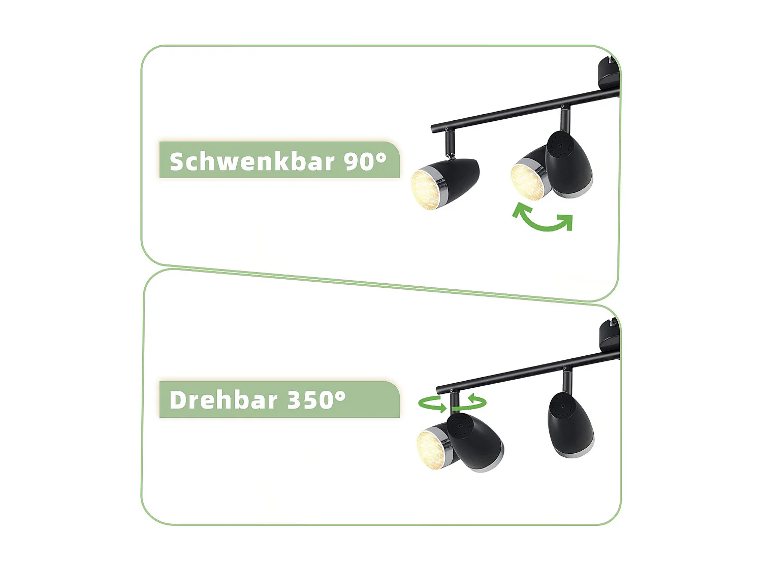 NETTLIFE Spot de plafond LED 4 ampoules moderne 4W noir 3000K orientable 350°