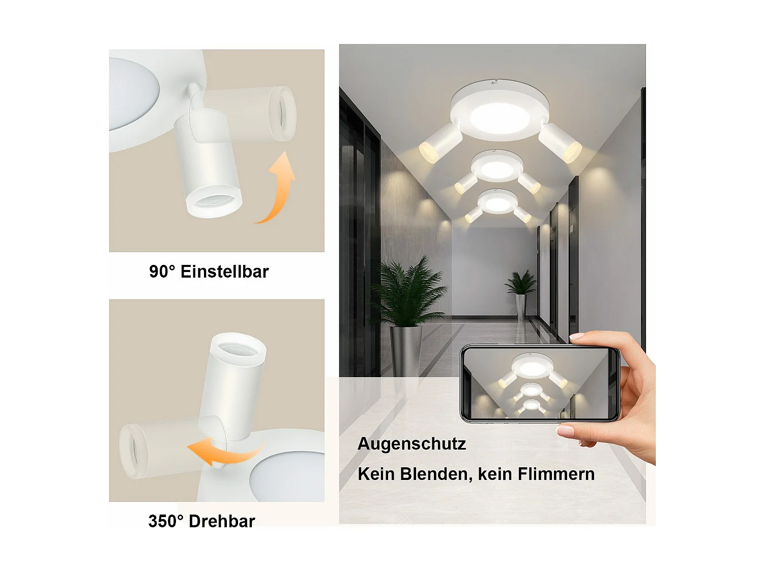 NETTLIFE Spot de plafond 2 ampoules GU10 20W chambre 3000k  Pivotant Pivotant en métal à 350°