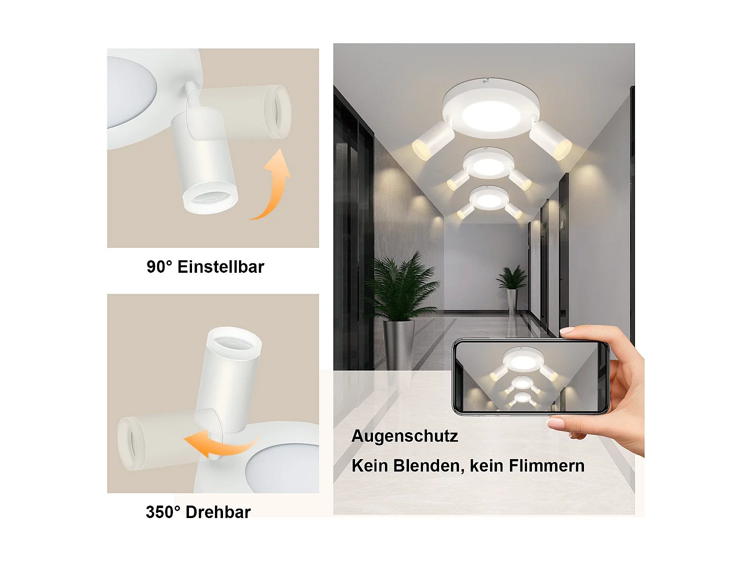 NETTLIFE Spot de plafond 2 ampoules GU10 20W chambre 3000k  Pivotant Pivotant en métal à 350°