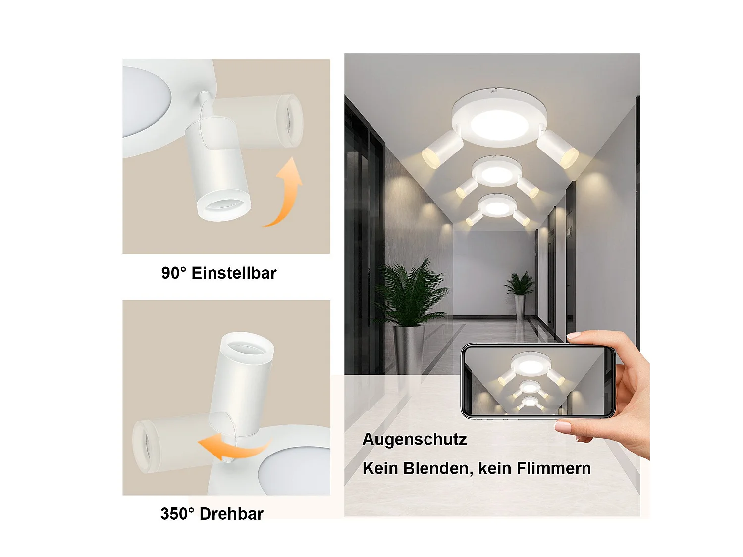 NETTLIFE Spot de plafond 2 ampoules GU10 20W chambre 3000k  Pivotant Pivotant en métal à 350°