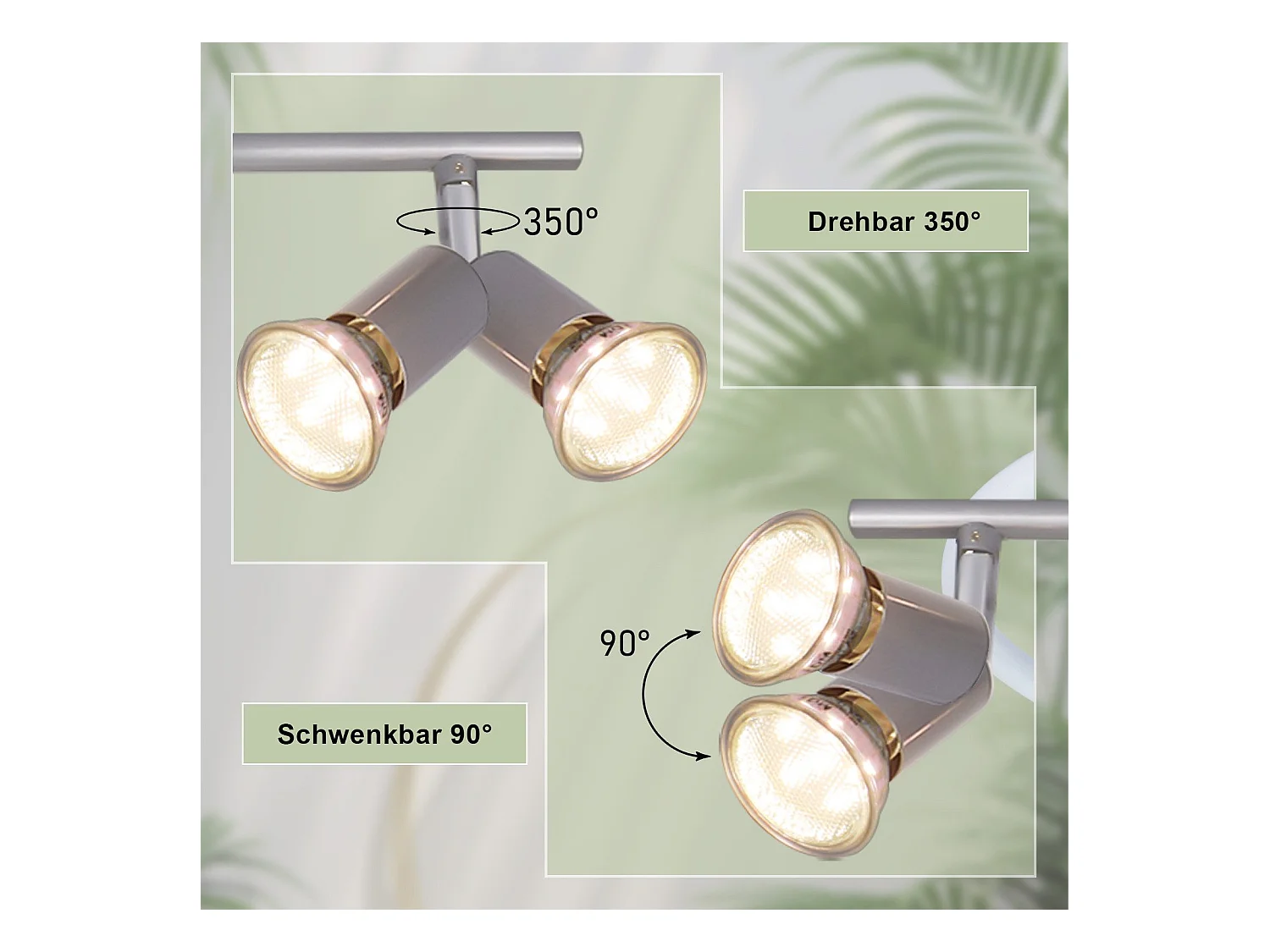 NETTLIFE Spot de plafond 4 flammes GU10 Plafonnier moderne couloir ampoule incluse orientable 350°